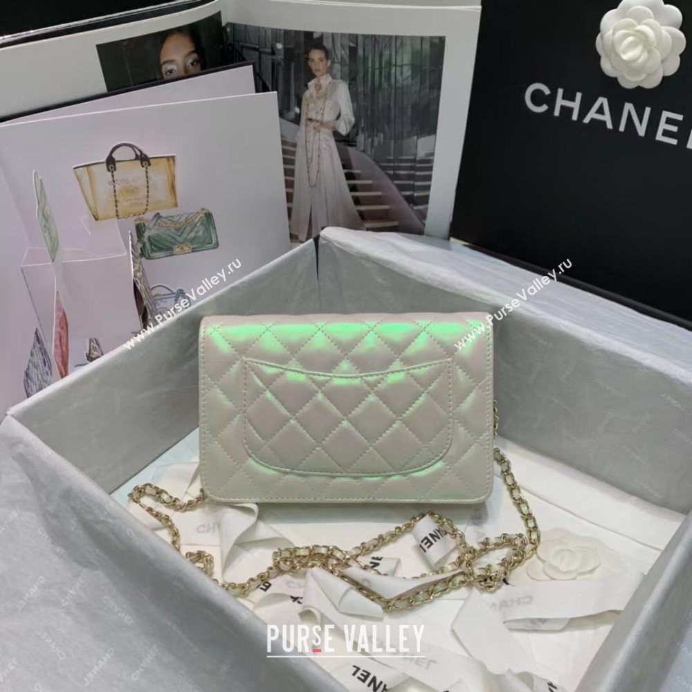 Chanel Quilted Iridescent Lambskin Wallet on Chain WOC White/Pink 2020 (JY-20112074)