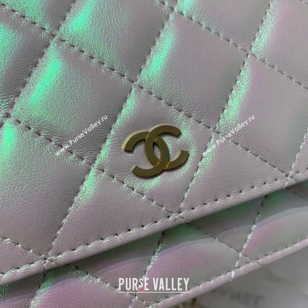 Chanel Quilted Iridescent Lambskin Wallet on Chain WOC White/Pink 2020 (JY-20112074)