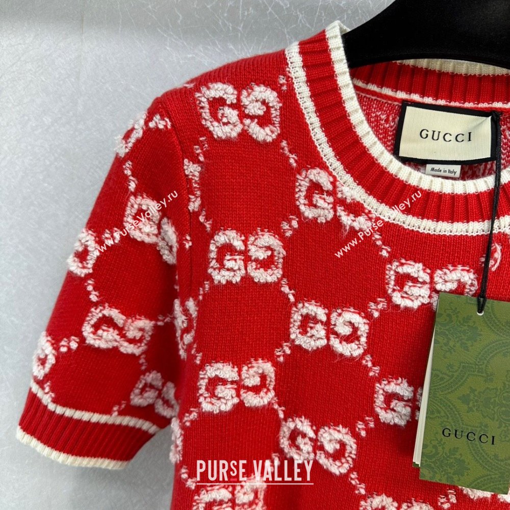 Gucci Wool GG Short-sleeved Sweater G12210 Red 2024 (Q-24012210)