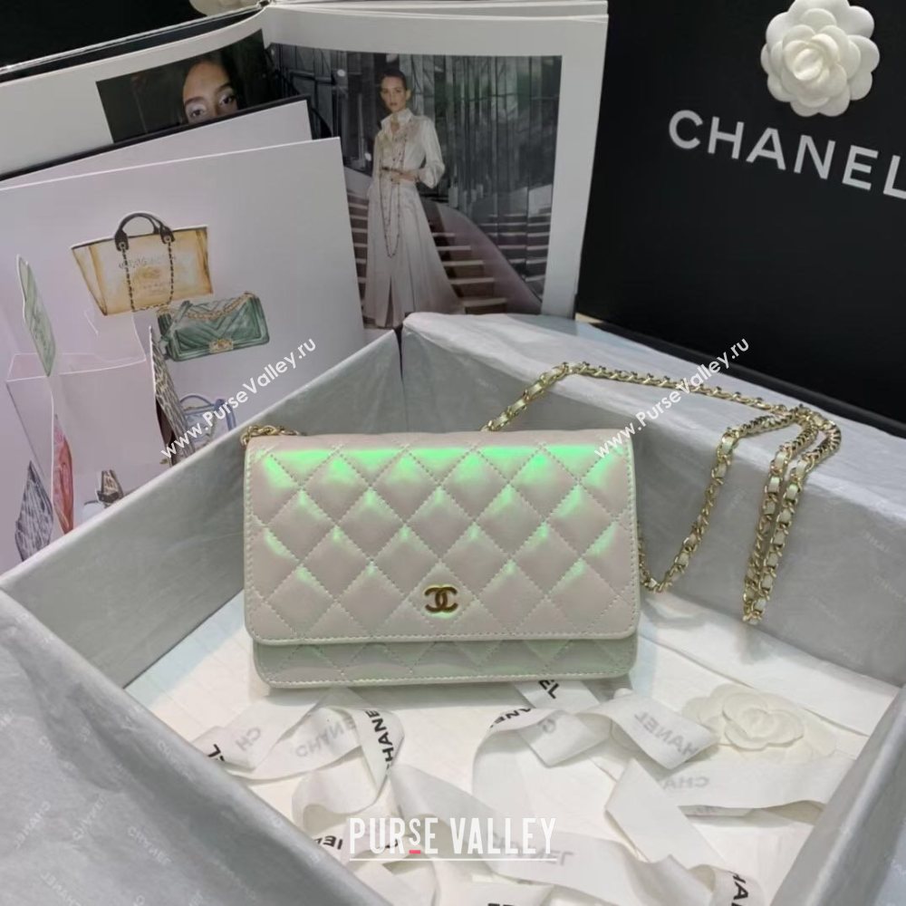 Chanel Quilted Iridescent Lambskin Wallet on Chain WOC White/Pink 2020 (JY-20112074)