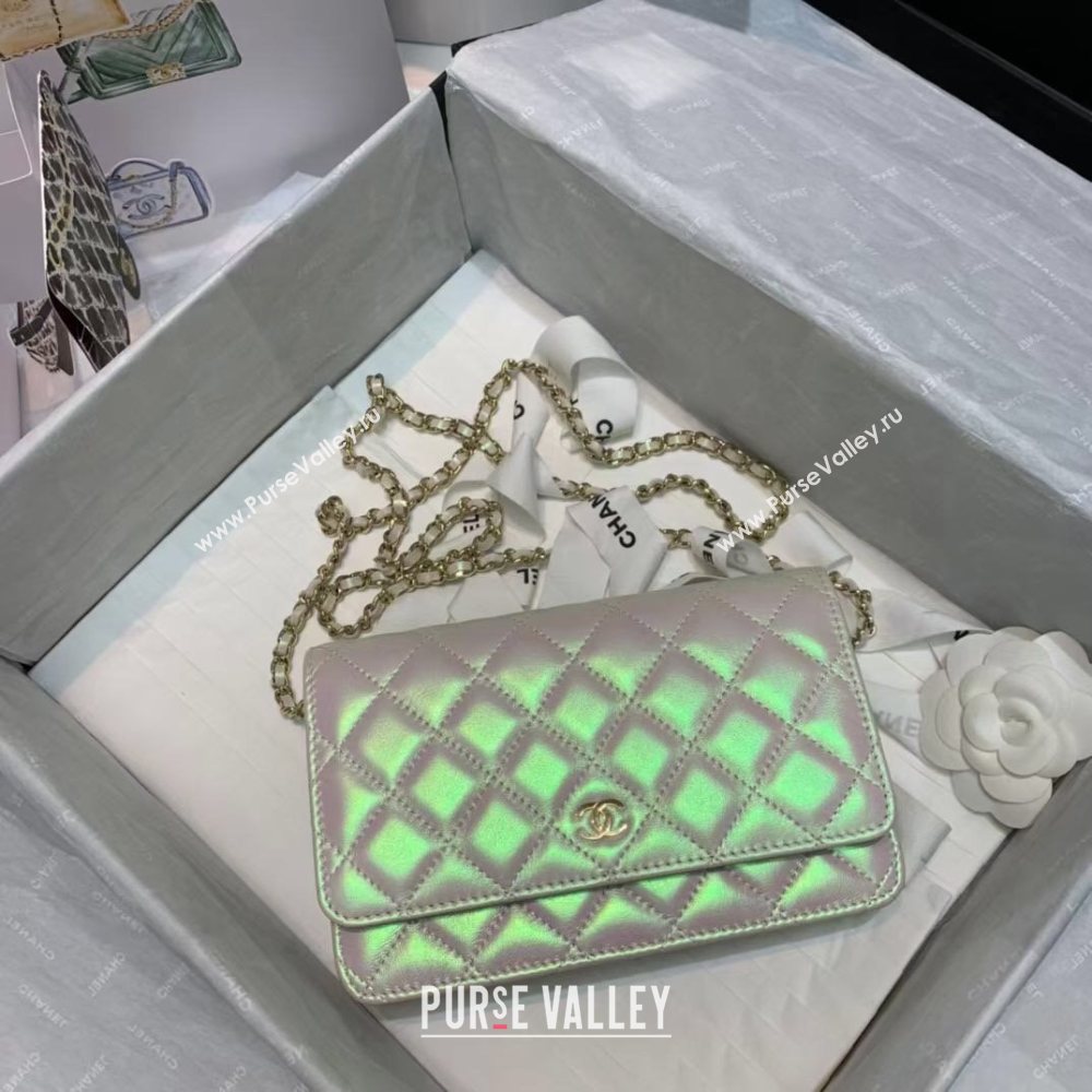 Chanel Quilted Iridescent Lambskin Wallet on Chain WOC White/Pink 2020 (JY-20112074)