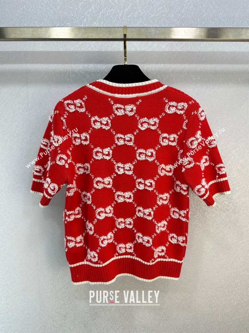 Gucci Wool GG Short-sleeved Sweater G12210 Red 2024 (Q-24012210)