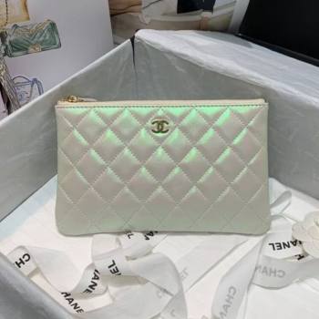 Chanel Quilted Iridescent Lambskin Small Pouch White/Pink 2020 (JY-20112076)