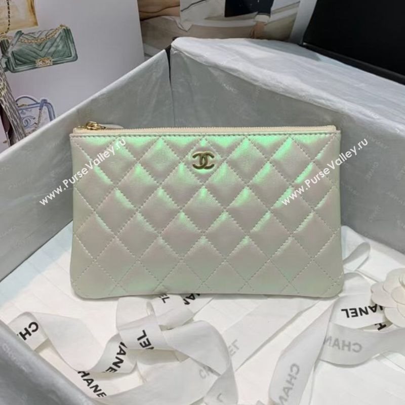 Chanel Quilted Iridescent Lambskin Small Pouch White/Pink 2020 (JY-20112076)