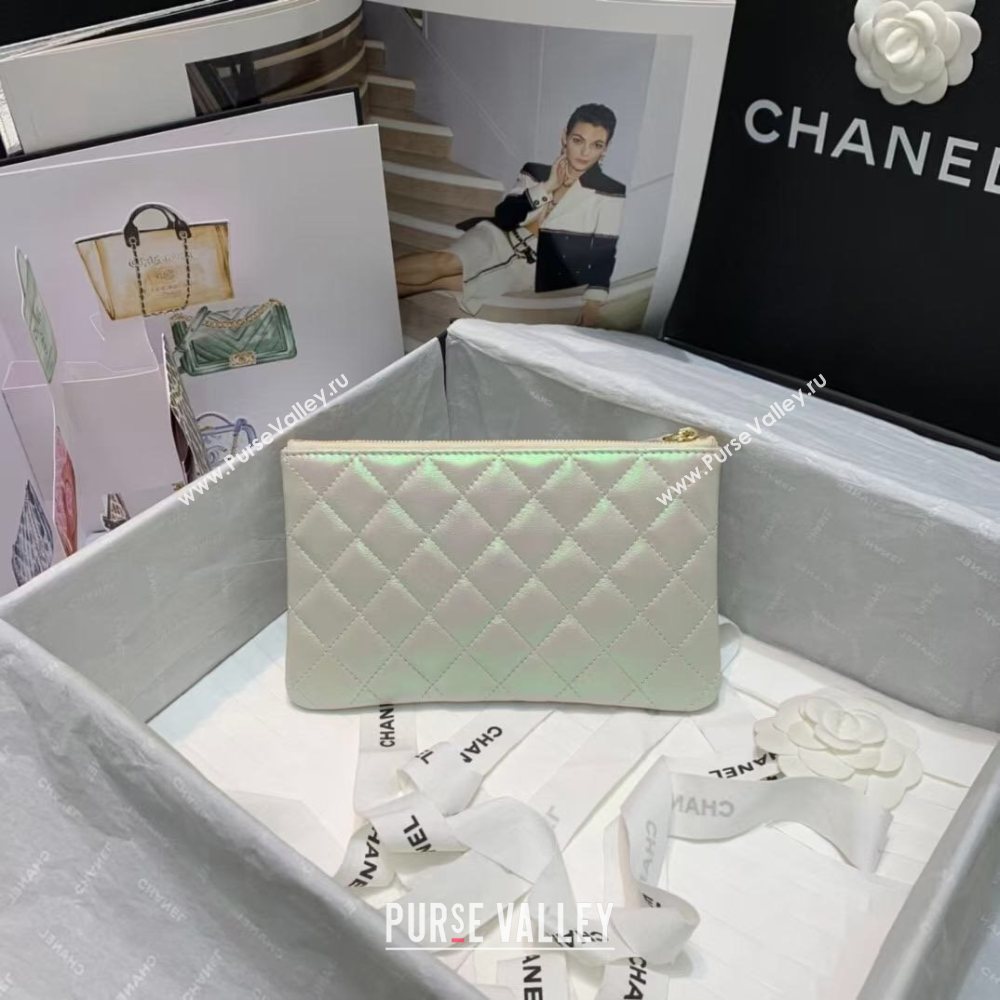 Chanel Quilted Iridescent Lambskin Small Pouch White/Pink 2020 (JY-20112076)