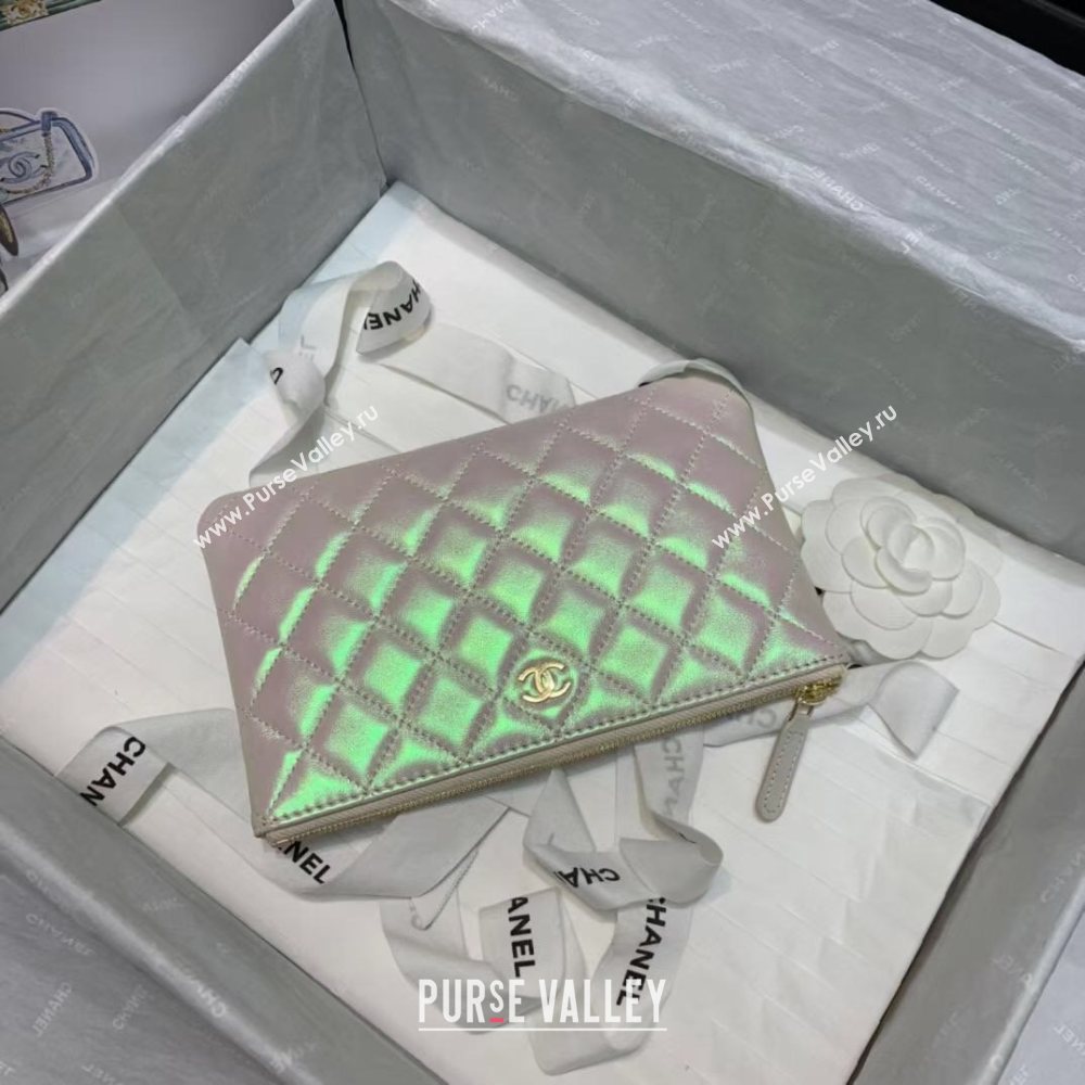 Chanel Quilted Iridescent Lambskin Small Pouch White/Pink 2020 (JY-20112076)