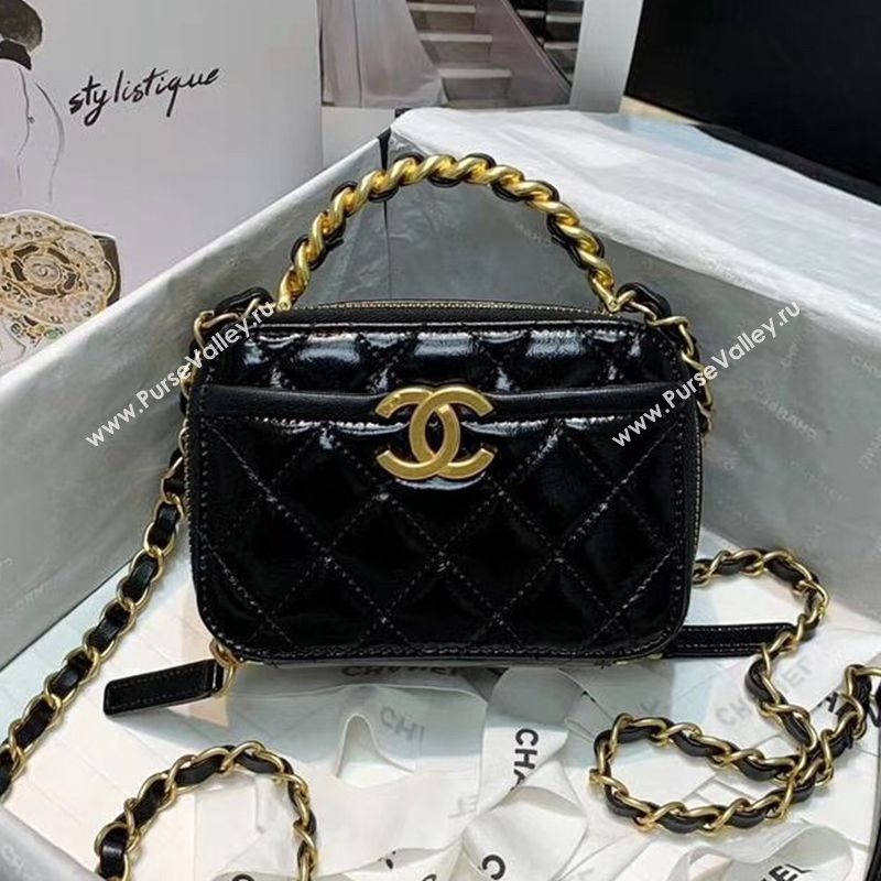 Chanel Shiny Crumpled Calfskin Small Vanity Case with Chain Top Handle AS2178 Black 2020 (JY-20112077)