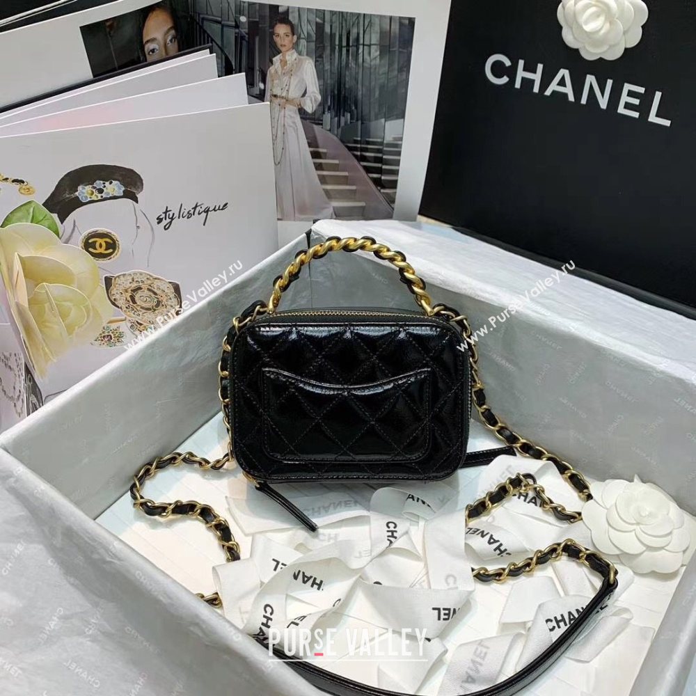 Chanel Shiny Crumpled Calfskin Small Vanity Case with Chain Top Handle AS2178 Black 2020 (JY-20112077)