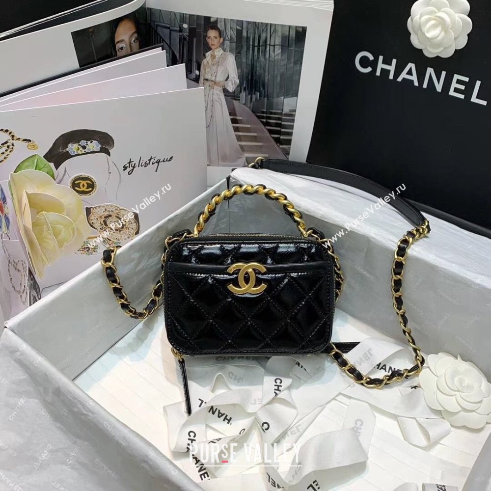 Chanel Shiny Crumpled Calfskin Small Vanity Case with Chain Top Handle AS2178 Black 2020 (JY-20112077)