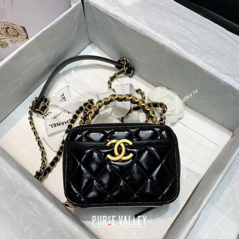Chanel Shiny Crumpled Calfskin Small Vanity Case with Chain Top Handle AS2178 Black 2020 (JY-20112077)