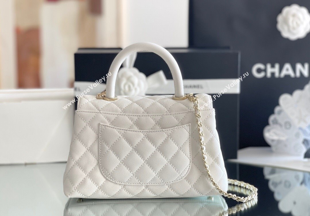 Chanel Quilted Grained Calfskin Small Flap Bag with Top Handle A92990 White 2024 Top Quality (MHE-24012203)