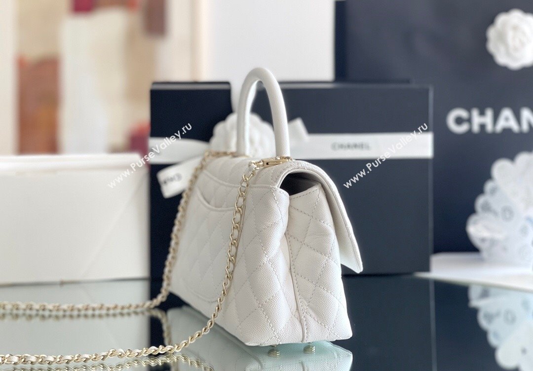 Chanel Quilted Grained Calfskin Small Flap Bag with Top Handle A92990 White 2024 Top Quality (MHE-24012203)