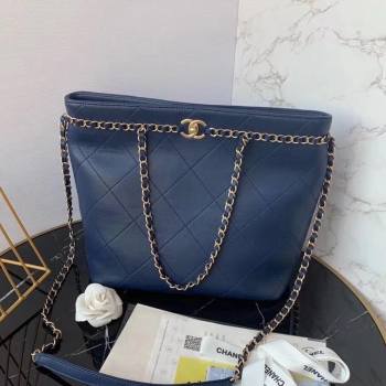 Chanel Quilted Calfskin Shopping Bag with Chain Charm Blue 2020 (JY-20112079)