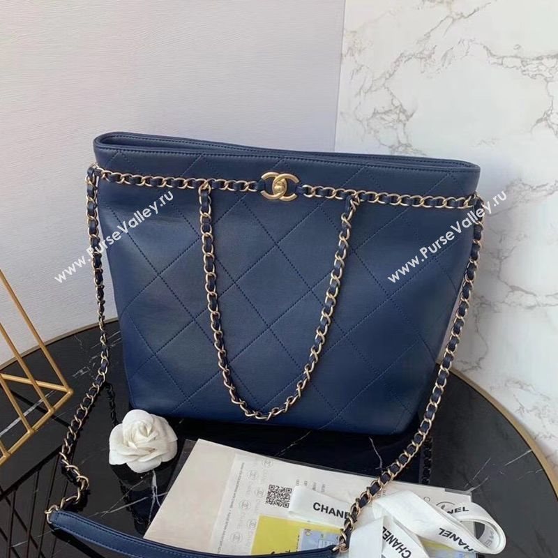 Chanel Quilted Calfskin Shopping Bag with Chain Charm Blue 2020 (JY-20112079)