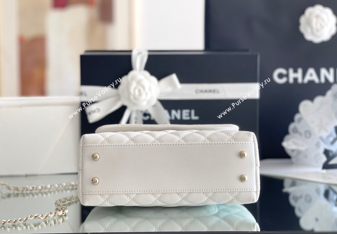 Chanel Quilted Grained Calfskin Small Flap Bag with Top Handle A92990 White 2024 Top Quality (MHE-24012203)