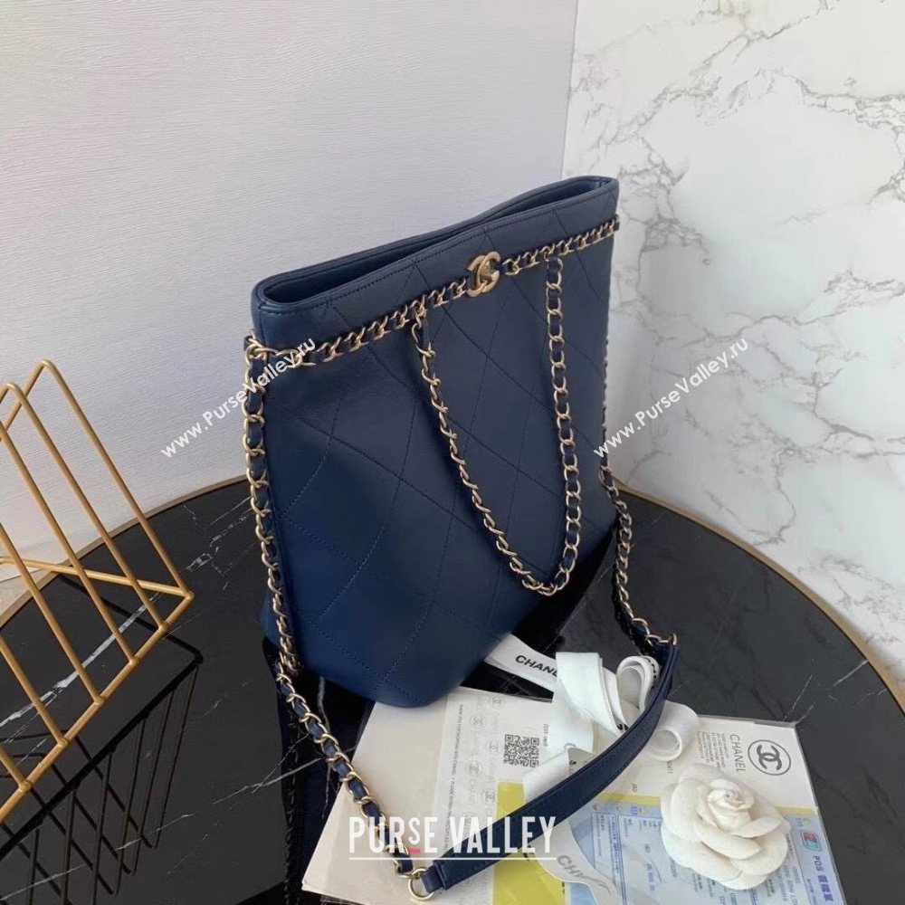 Chanel Quilted Calfskin Shopping Bag with Chain Charm Blue 2020 (JY-20112079)