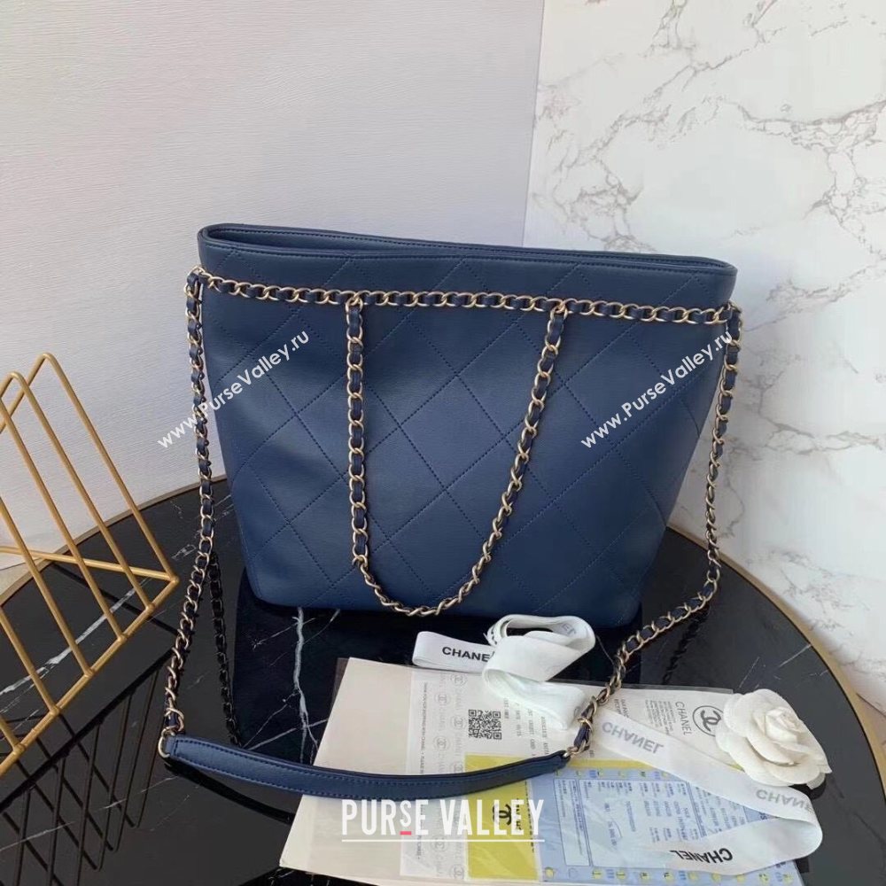 Chanel Quilted Calfskin Shopping Bag with Chain Charm Blue 2020 (JY-20112079)