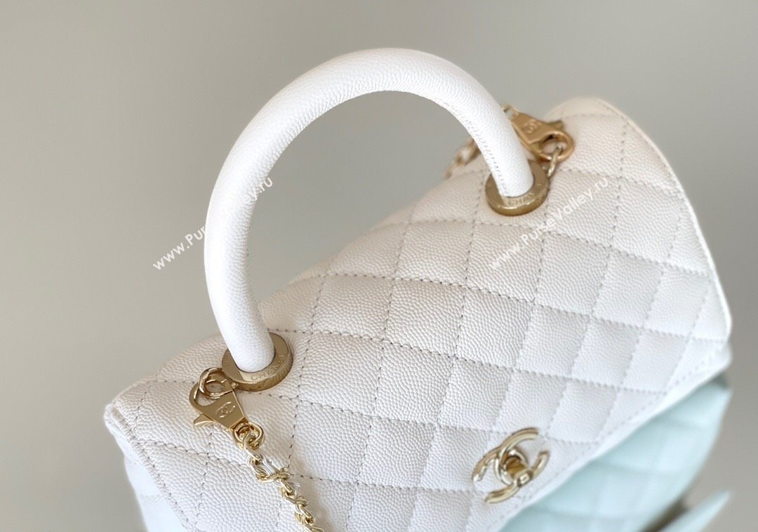 Chanel Quilted Grained Calfskin Small Flap Bag with Top Handle A92990 White 2024 Top Quality (MHE-24012203)