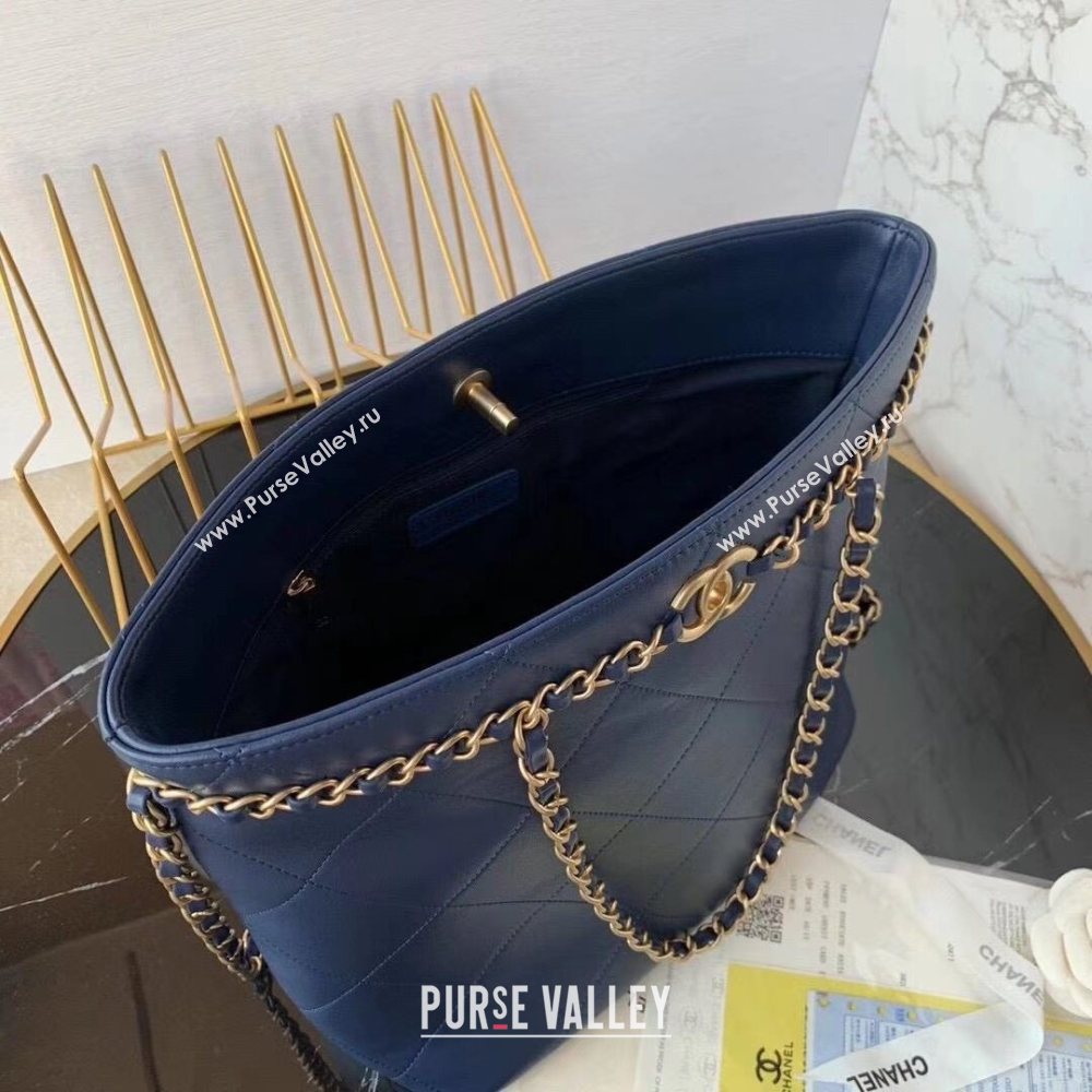 Chanel Quilted Calfskin Shopping Bag with Chain Charm Blue 2020 (JY-20112079)