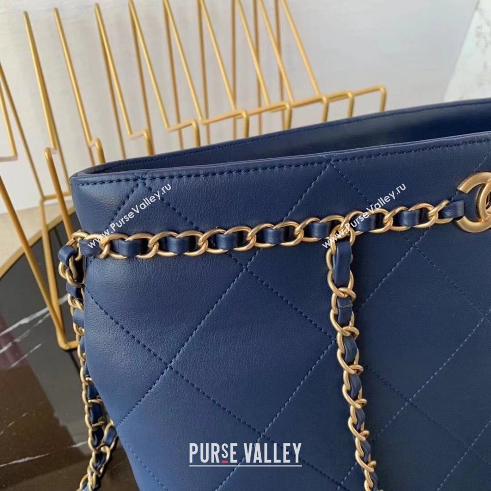 Chanel Quilted Calfskin Shopping Bag with Chain Charm Blue 2020 (JY-20112079)
