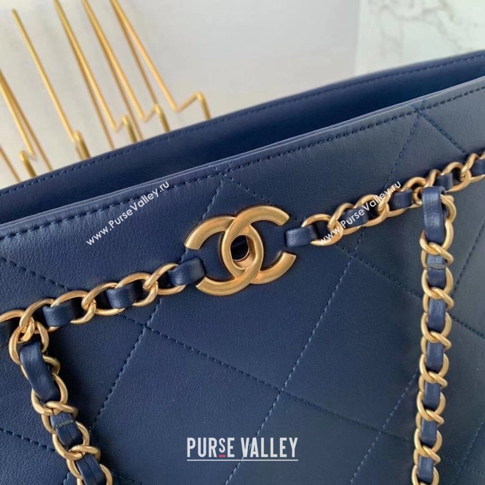 Chanel Quilted Calfskin Shopping Bag with Chain Charm Blue 2020 (JY-20112079)