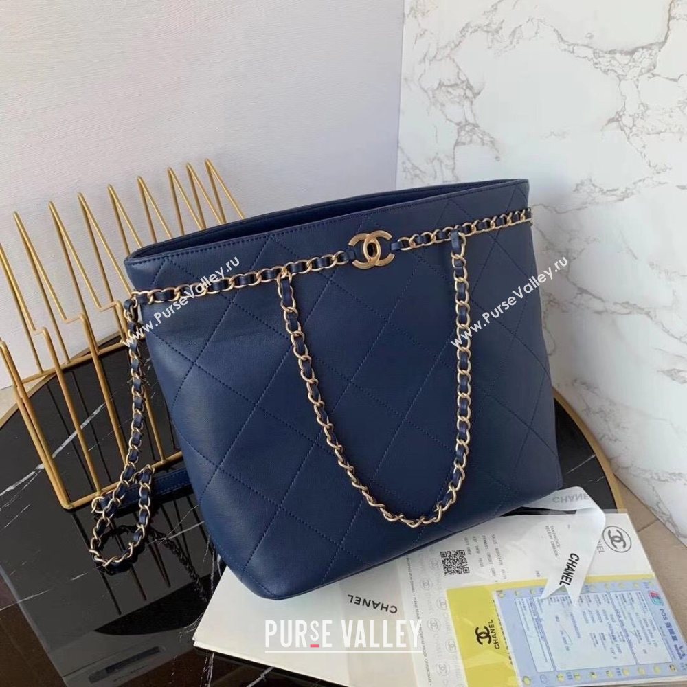 Chanel Quilted Calfskin Shopping Bag with Chain Charm Blue 2020 (JY-20112079)