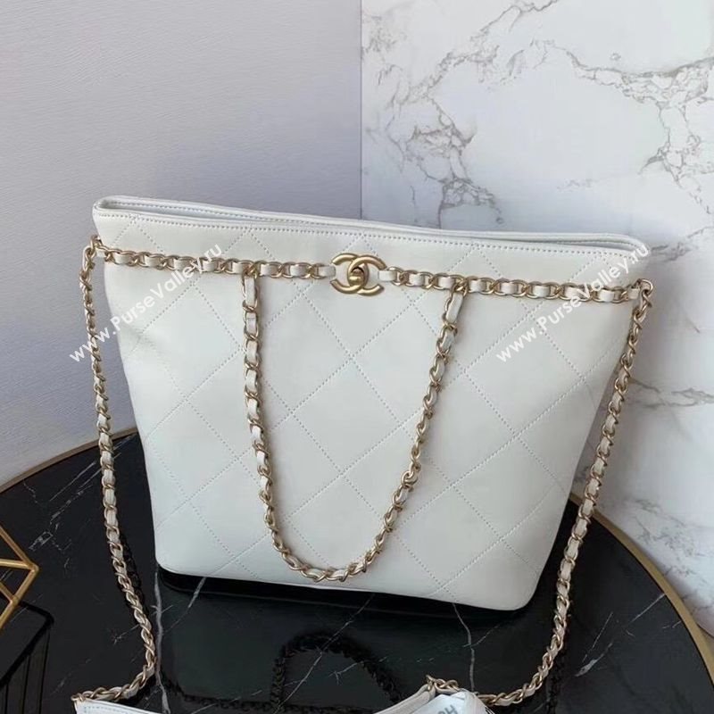 Chanel Quilted Calfskin Shopping Bag with Chain Charm White 2020 (JY-20112081)