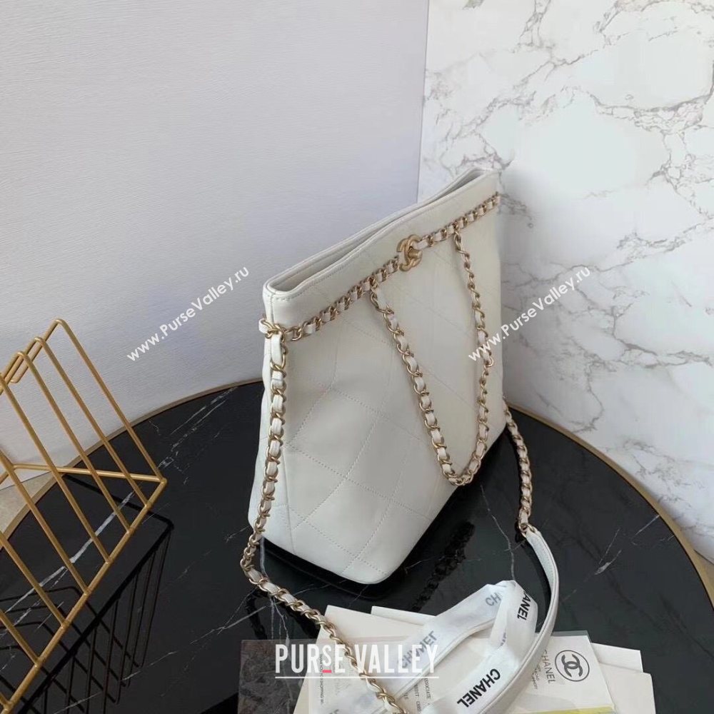 Chanel Quilted Calfskin Shopping Bag with Chain Charm White 2020 (JY-20112081)