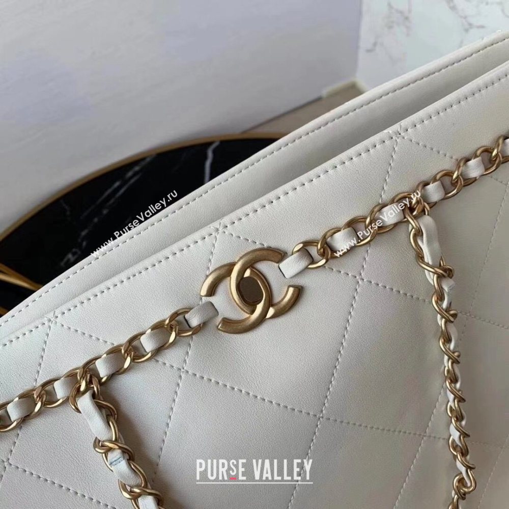 Chanel Quilted Calfskin Shopping Bag with Chain Charm White 2020 (JY-20112081)
