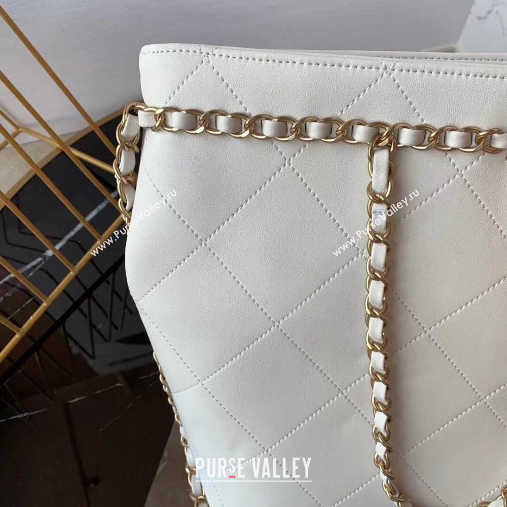 Chanel Quilted Calfskin Shopping Bag with Chain Charm White 2020 (JY-20112081)
