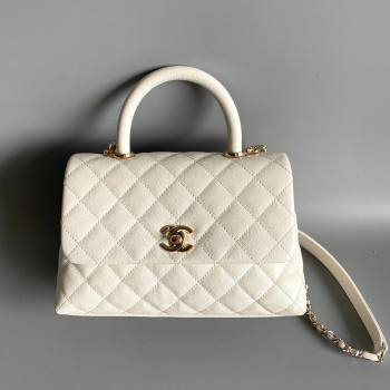 Chanel Quilted Grained Calfskin Small Flap Bag with Top Handle A92990 White/Gold 2024 (YUND-24012204)