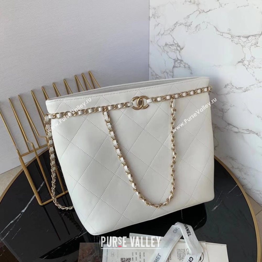 Chanel Quilted Calfskin Shopping Bag with Chain Charm White 2020 (JY-20112081)