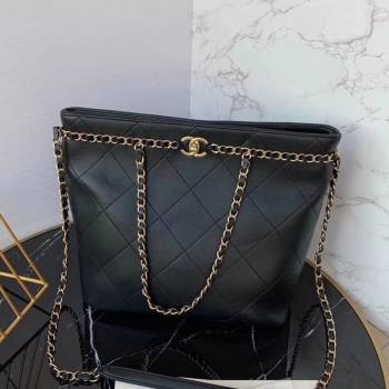 Chanel Quilted Calfskin Shopping Bag with Chain Charm Black 2020 (JY-20112080)