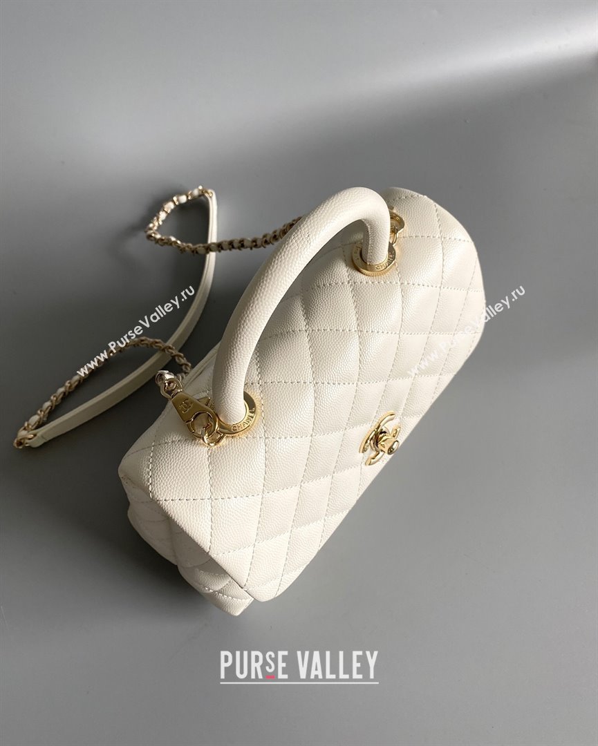 Chanel Quilted Grained Calfskin Small Flap Bag with Top Handle A92990 White/Gold 2024 (YUND-24012204)