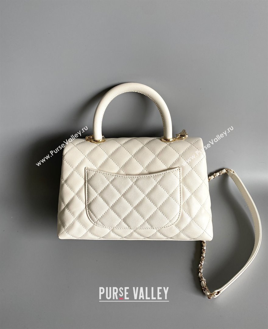 Chanel Quilted Grained Calfskin Small Flap Bag with Top Handle A92990 White/Gold 2024 (YUND-24012204)