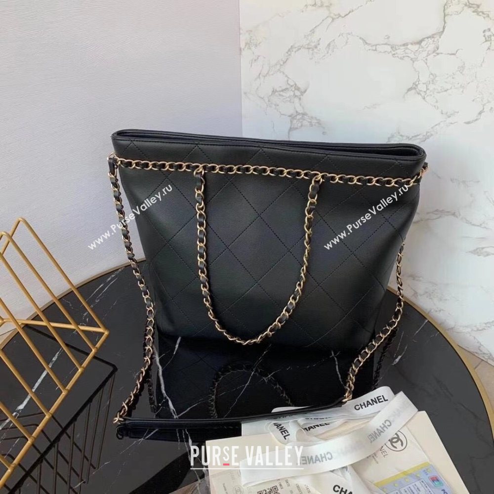Chanel Quilted Calfskin Shopping Bag with Chain Charm Black 2020 (JY-20112080)