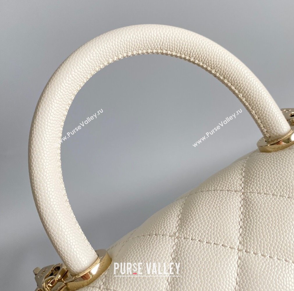 Chanel Quilted Grained Calfskin Small Flap Bag with Top Handle A92990 White/Gold 2024 (YUND-24012204)