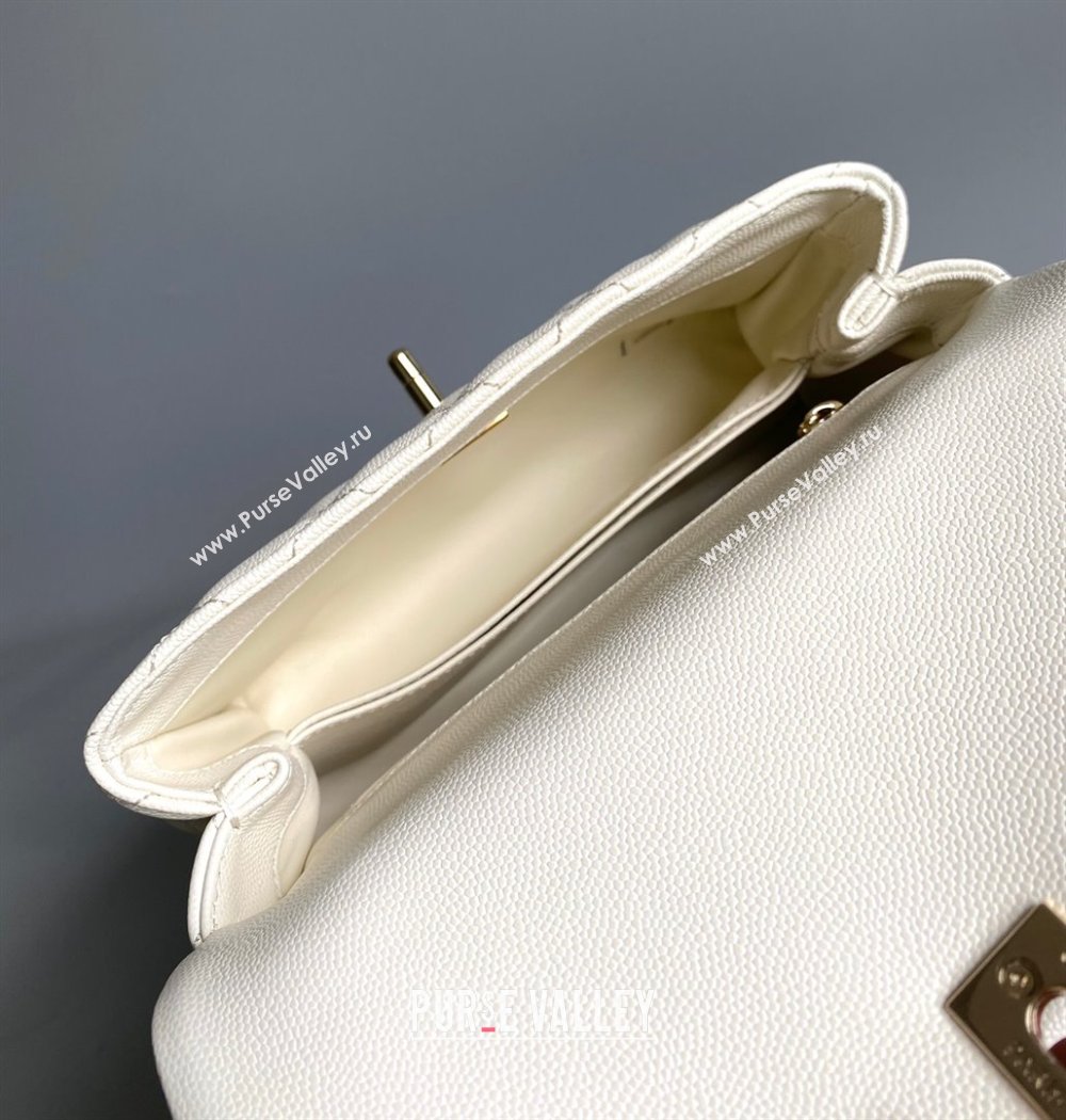 Chanel Quilted Grained Calfskin Small Flap Bag with Top Handle A92990 White/Gold 2024 (YUND-24012204)