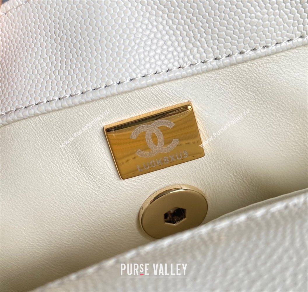 Chanel Quilted Grained Calfskin Small Flap Bag with Top Handle A92990 White/Gold 2024 (YUND-24012204)