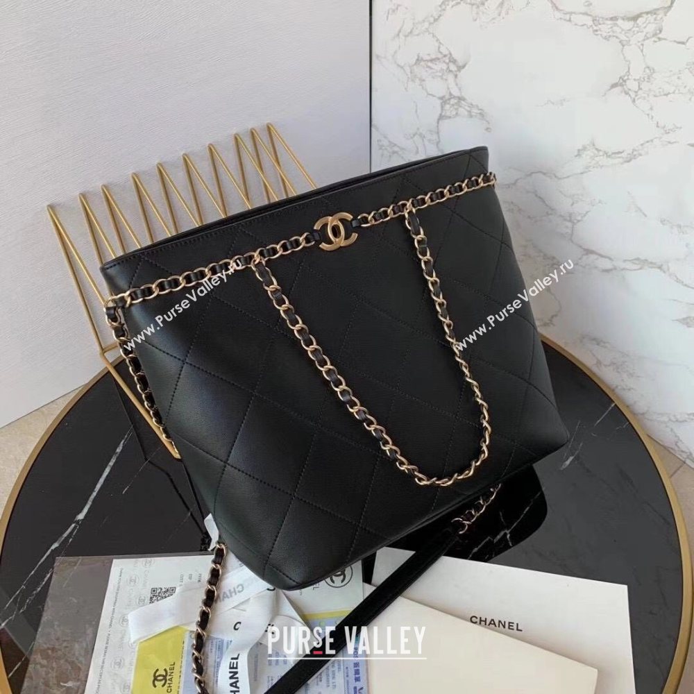 Chanel Quilted Calfskin Shopping Bag with Chain Charm Black 2020 (JY-20112080)