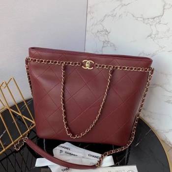 Chanel Quilted Calfskin Shopping Bag with Chain Charm Burgundy 2020 (JY-20112082)