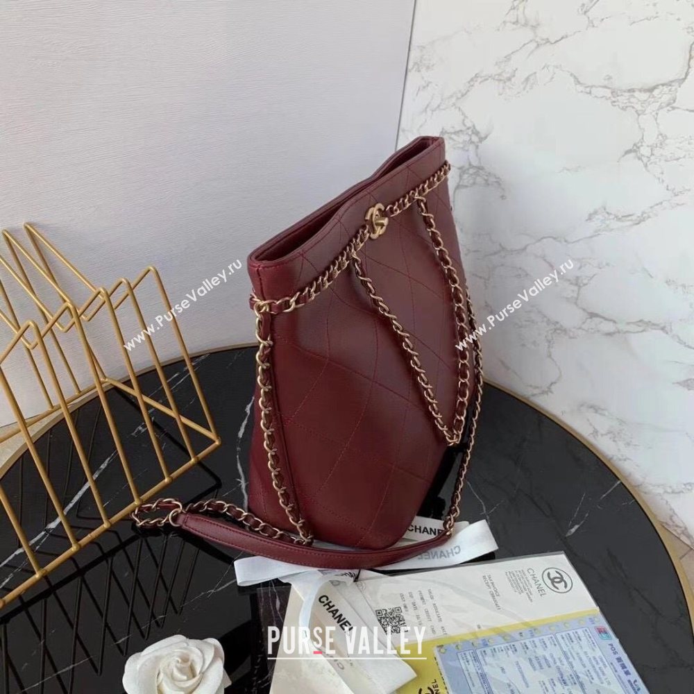 Chanel Quilted Calfskin Shopping Bag with Chain Charm Burgundy 2020 (JY-20112082)