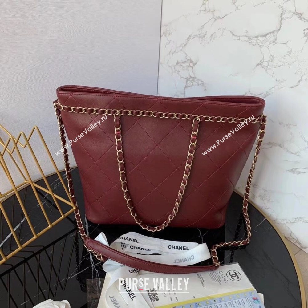 Chanel Quilted Calfskin Shopping Bag with Chain Charm Burgundy 2020 (JY-20112082)