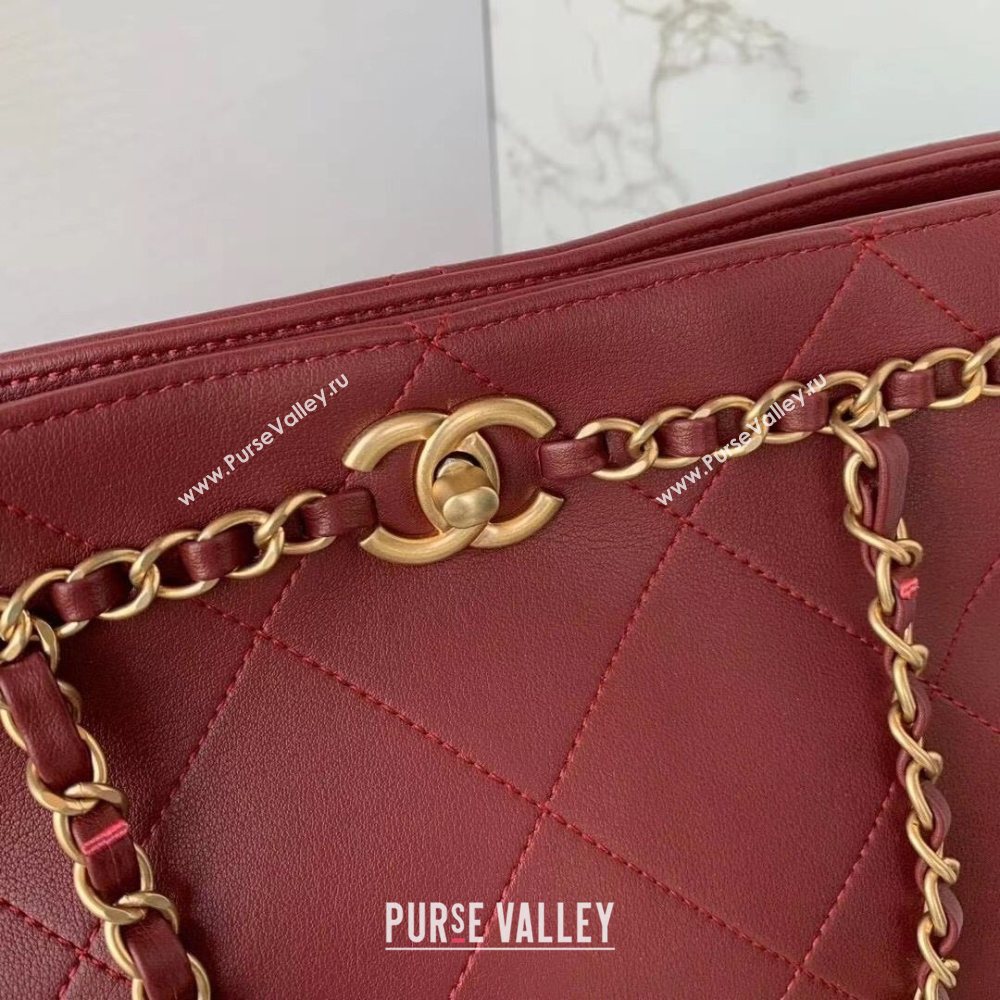 Chanel Quilted Calfskin Shopping Bag with Chain Charm Burgundy 2020 (JY-20112082)
