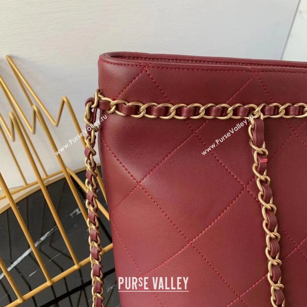 Chanel Quilted Calfskin Shopping Bag with Chain Charm Burgundy 2020 (JY-20112082)