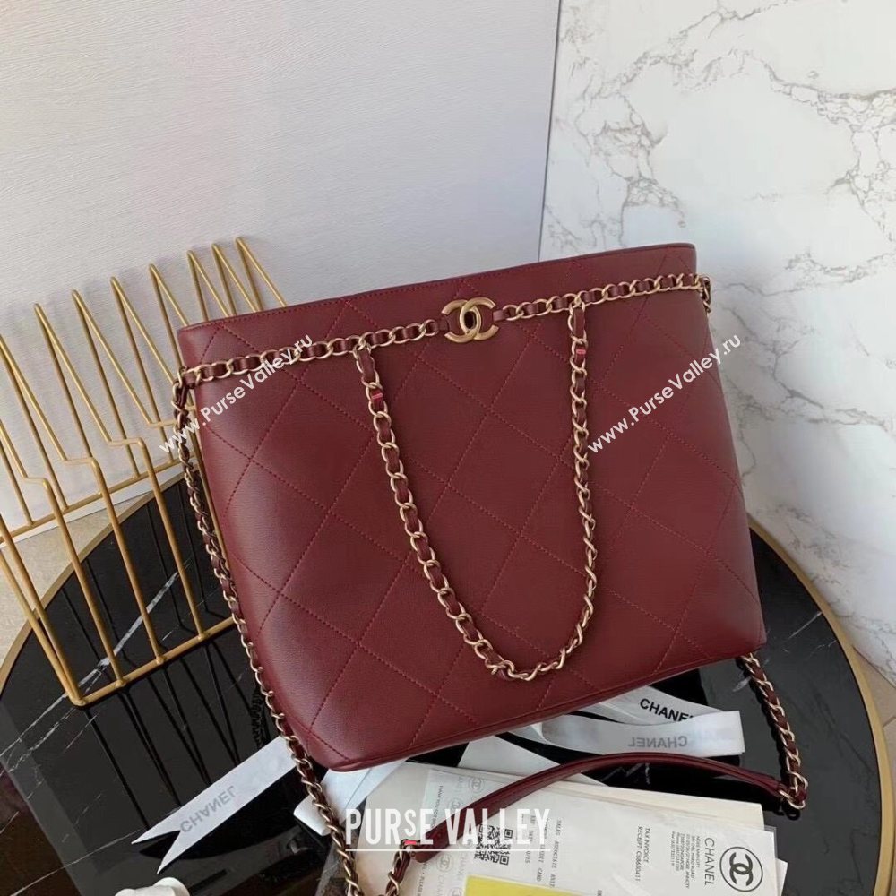 Chanel Quilted Calfskin Shopping Bag with Chain Charm Burgundy 2020 (JY-20112082)
