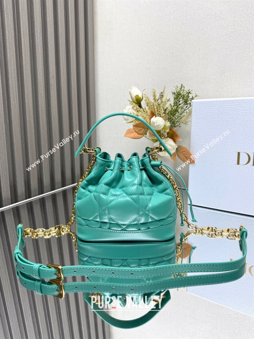 Dior Dioriviera Small Dior Jolie Bucket Bag in Aquamarina Macrocannage Calfskin 2024 (XXG-24081430)