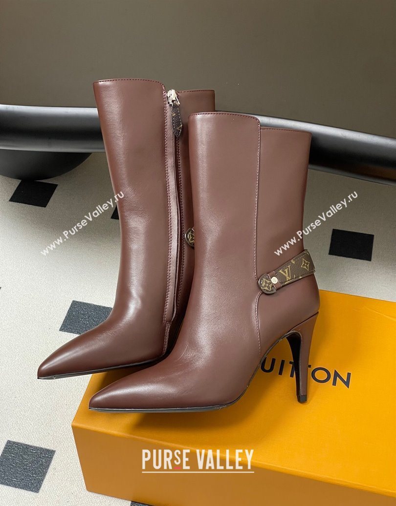 Louis Vuitton Legacy Heel Ankle Boots 9.5cm in Calf Leather with Back Strap Brown 2025 1AIEUG (MD-251021098)