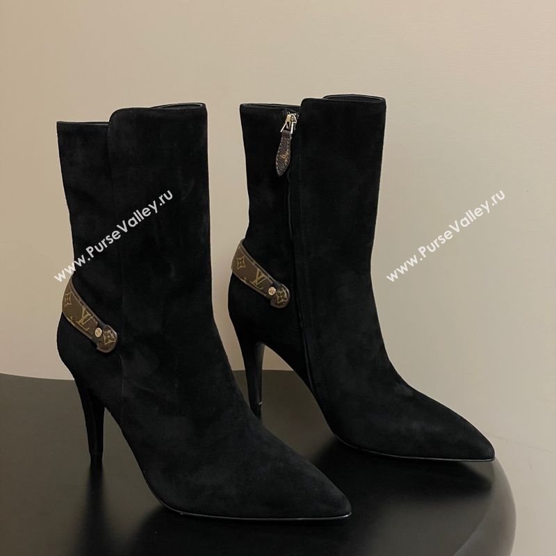 Louis Vuitton Legacy Heel Ankle Boots 9.5cm in Suede and Back Strap Black 2025 1AIEUG (MD-251021099)
