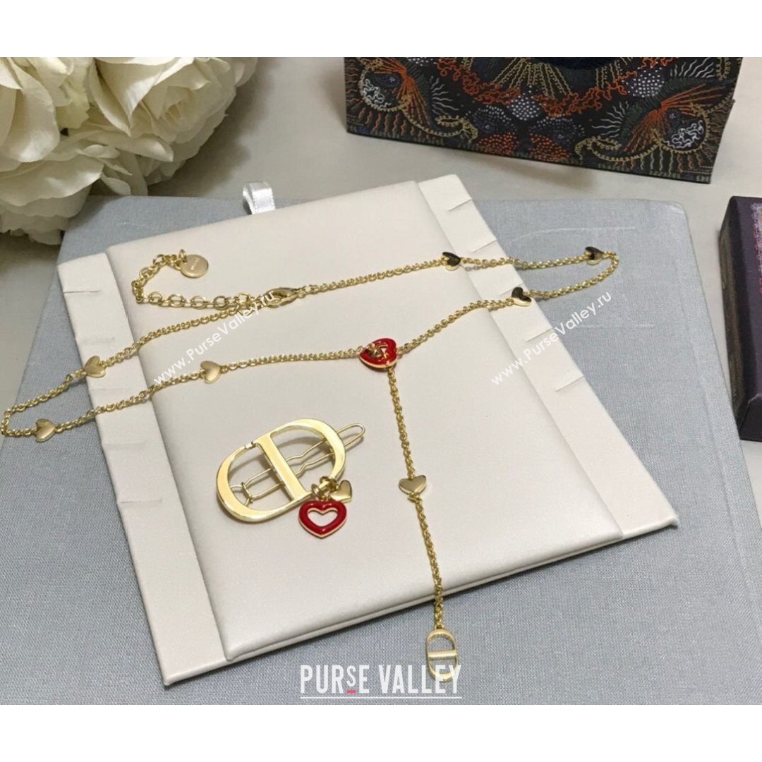 Dior Dioramour Y Necklace Gold/Red 2021 082412 (YF-21082429)